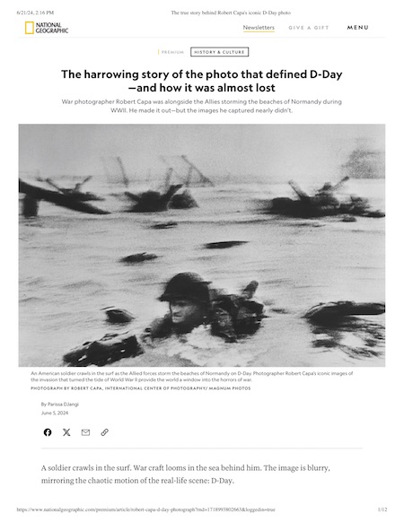 Parissa DJangi, National Geographic, Capa D-Day story, 6-5-24, screenshot