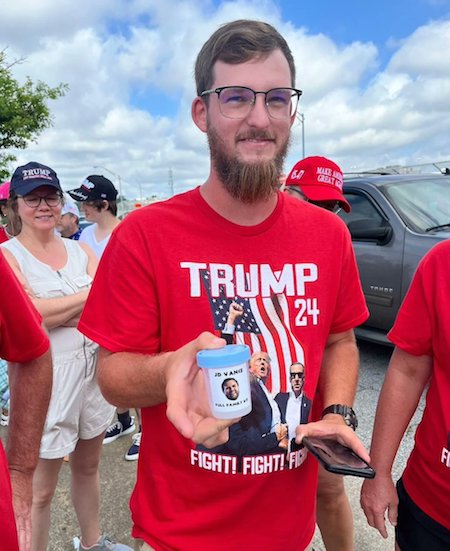 Trumpist with J. D. Vance semen cup, Twitter, August 2024